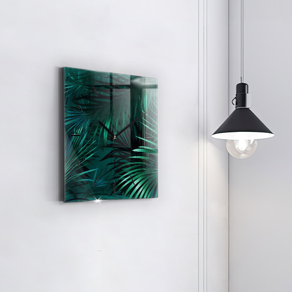 Square glass wall clock Tropical leaves