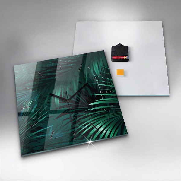 Square glass wall clock Tropical leaves