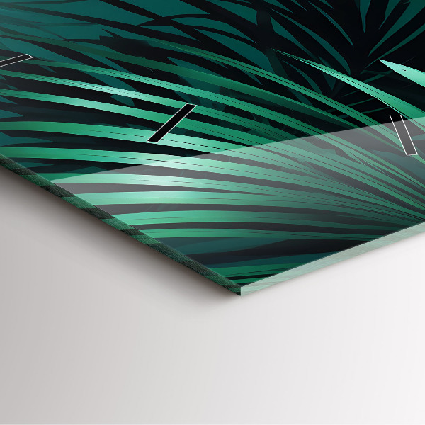Square glass wall clock Tropical leaves