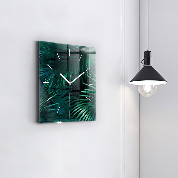 Square glass wall clock Tropical leaves