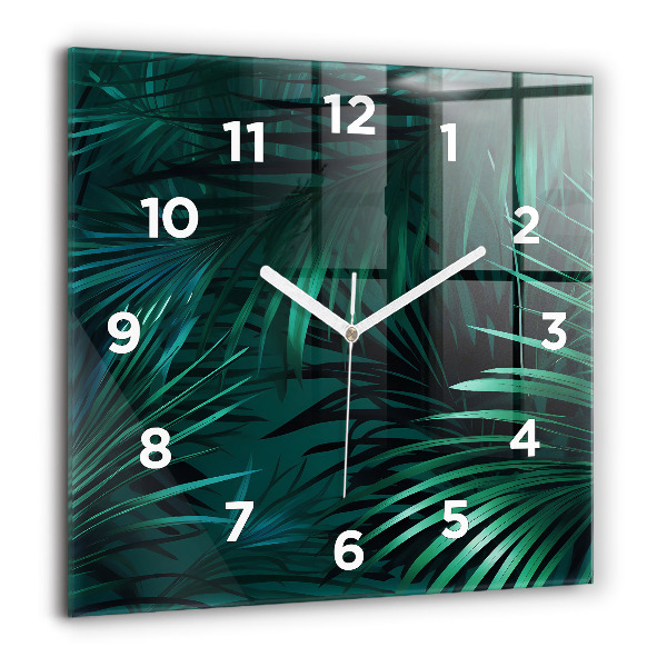 Square glass wall clock Tropical leaves