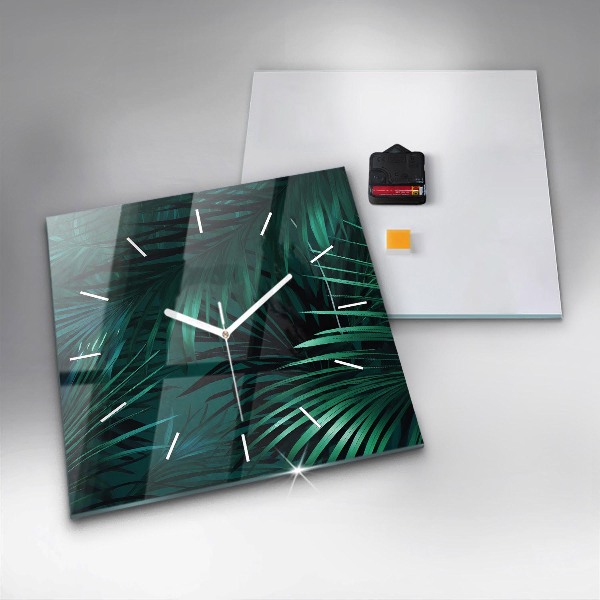 Square glass wall clock Tropical leaves
