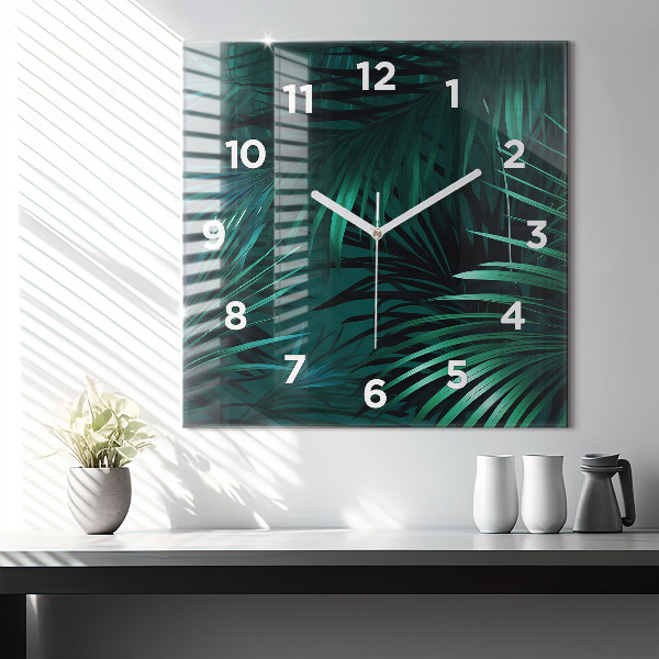 Square glass wall clock Tropical leaves