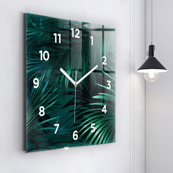 Square glass wall clock Tropical leaves