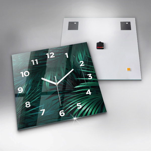 Square glass wall clock Tropical leaves