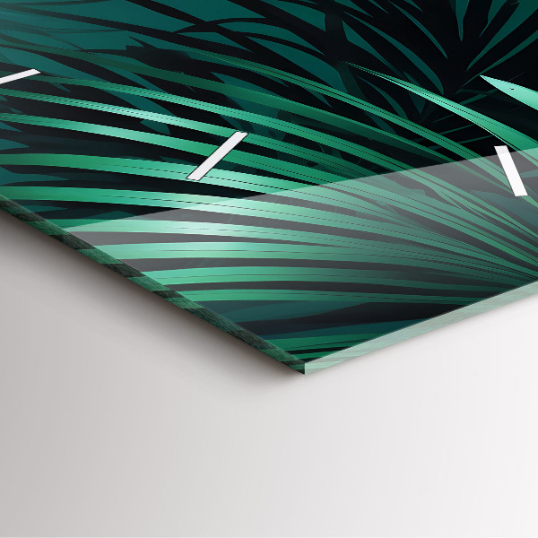 Square glass wall clock Tropical leaves