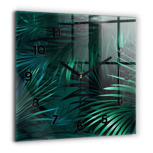 Square glass wall clock Tropical leaves