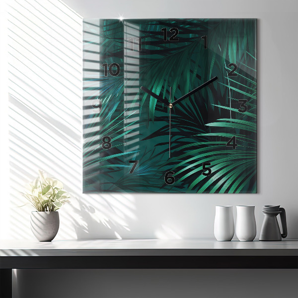 Square glass wall clock Tropical leaves