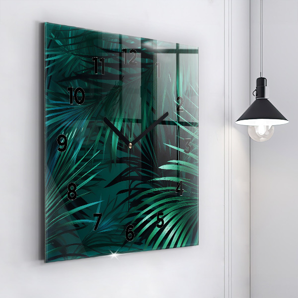 Square glass wall clock Tropical leaves