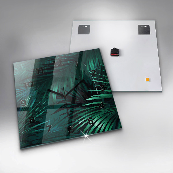 Square glass wall clock Tropical leaves