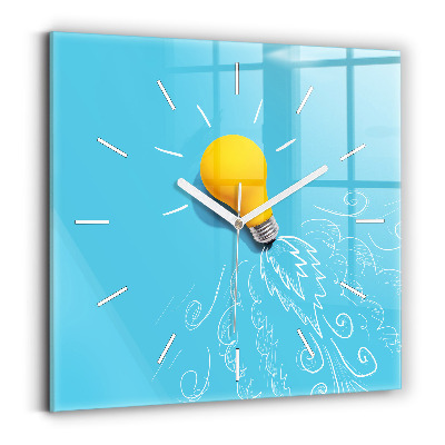 Square glass wall clock Light bulb drawing