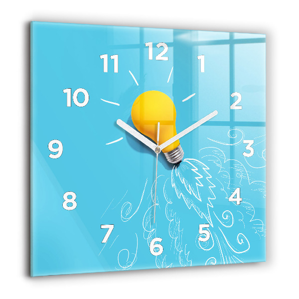 Square glass wall clock Light bulb drawing