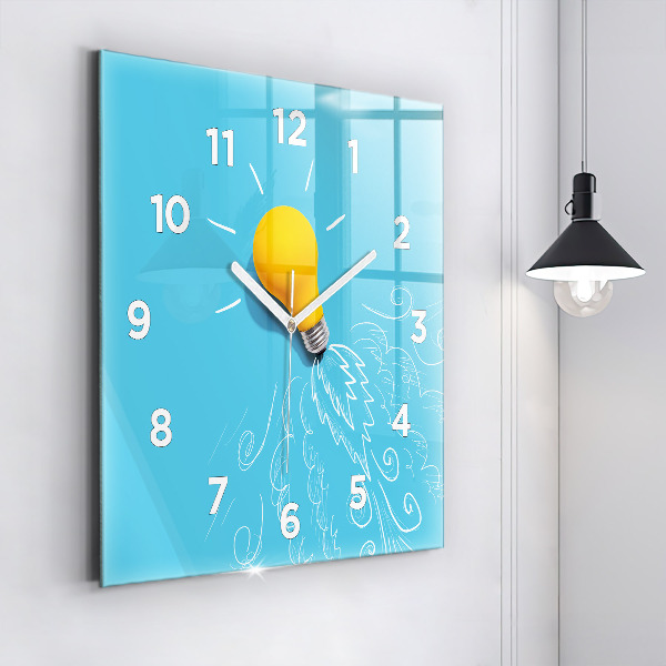Square glass wall clock Light bulb drawing