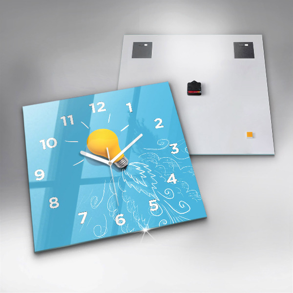 Square glass wall clock Light bulb drawing