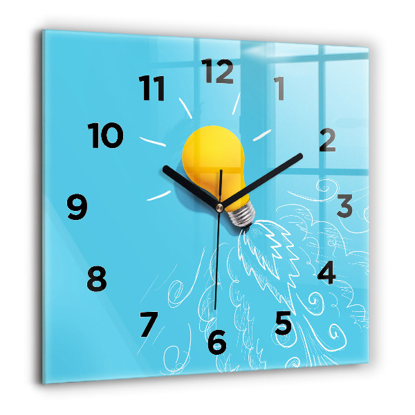 Square glass wall clock Light bulb drawing