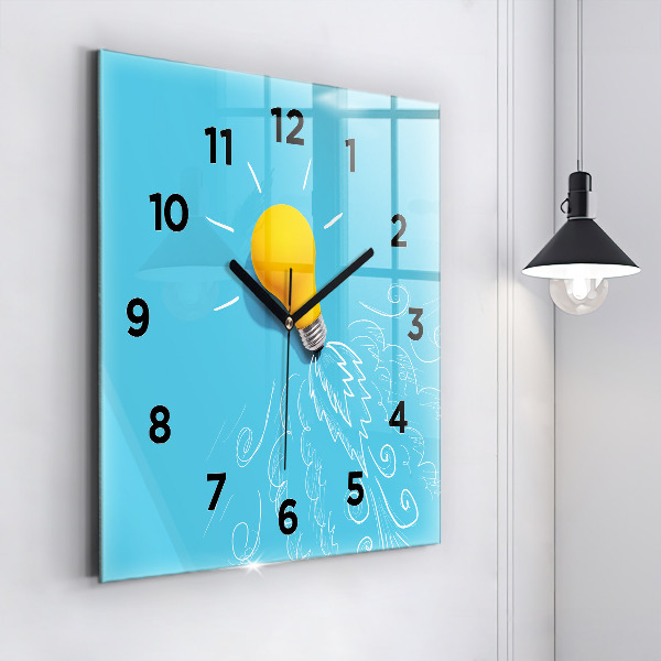 Square glass wall clock Light bulb drawing