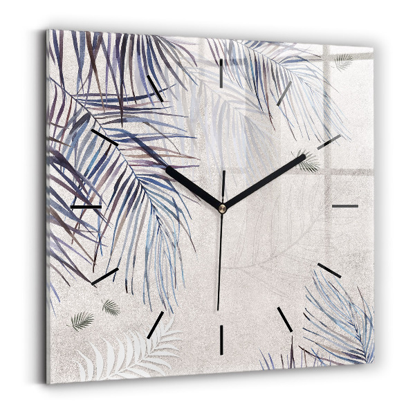 Square glass wall clock Palm leaf