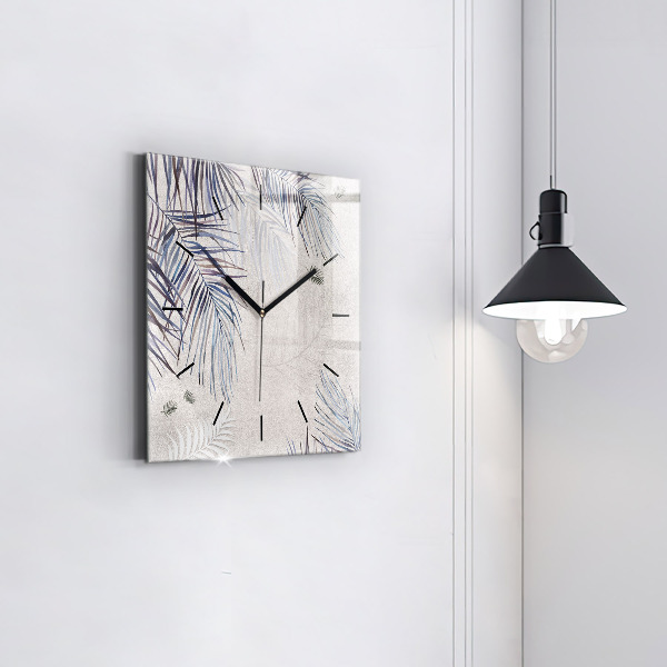 Square glass wall clock Palm leaf