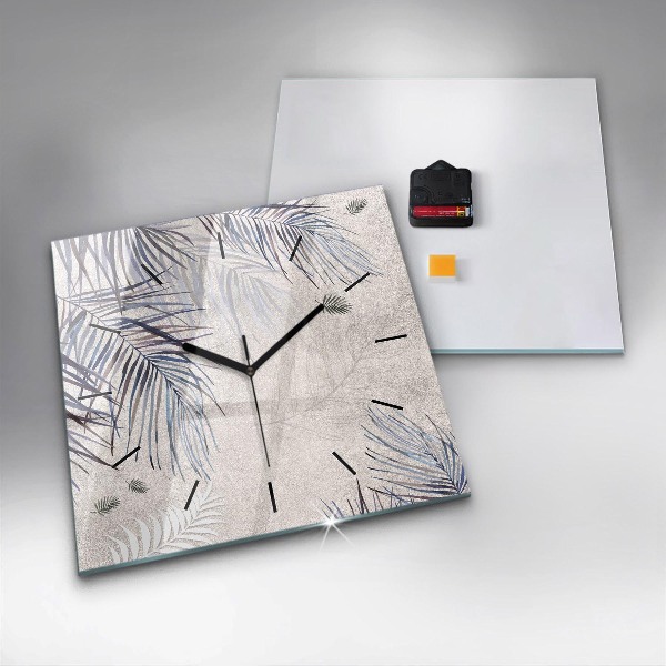 Square glass wall clock Palm leaf