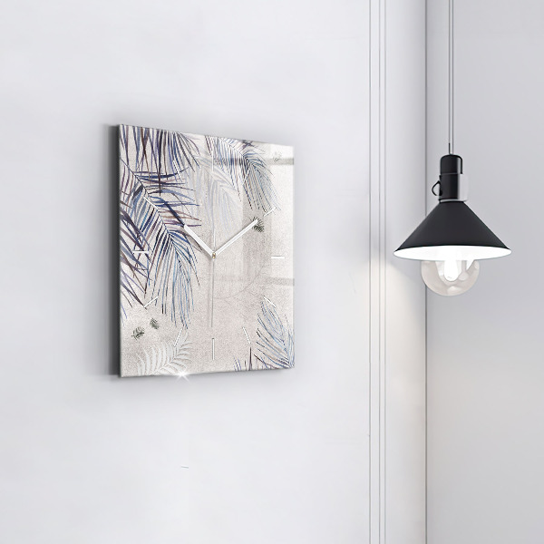 Square glass wall clock Palm leaf