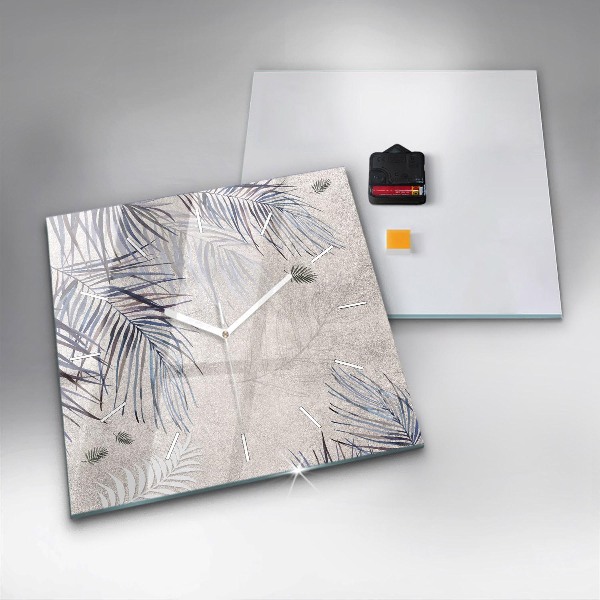 Square glass wall clock Palm leaf