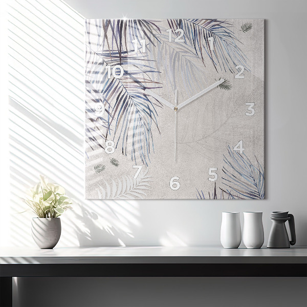 Square glass wall clock Palm leaf