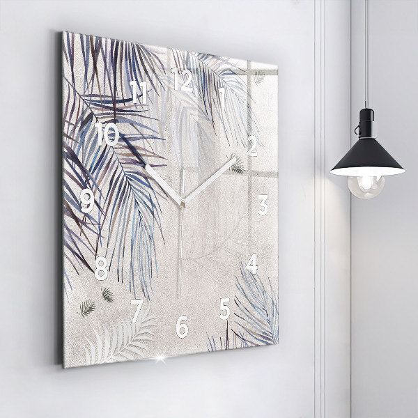 Square glass wall clock Palm leaf