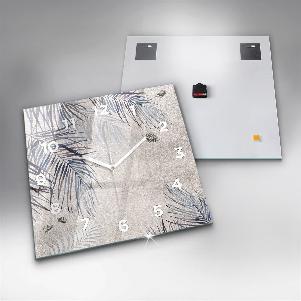 Square glass wall clock Palm leaf