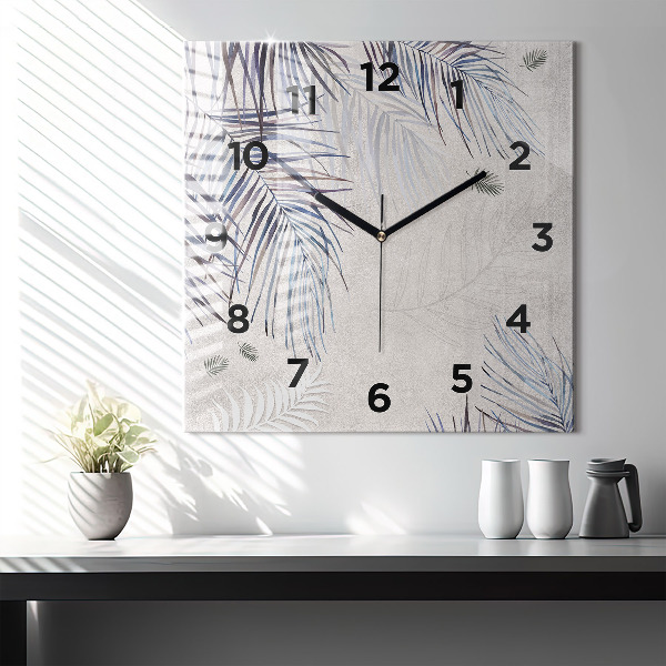 Square glass wall clock Palm leaf