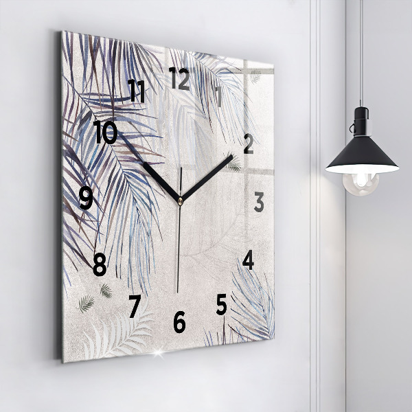 Square glass wall clock Palm leaf