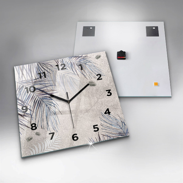 Square glass wall clock Palm leaf