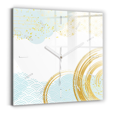 Square glass wall clock Decorative pattern