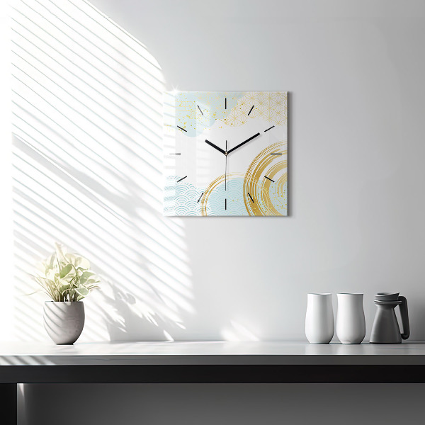 Square glass wall clock Decorative pattern