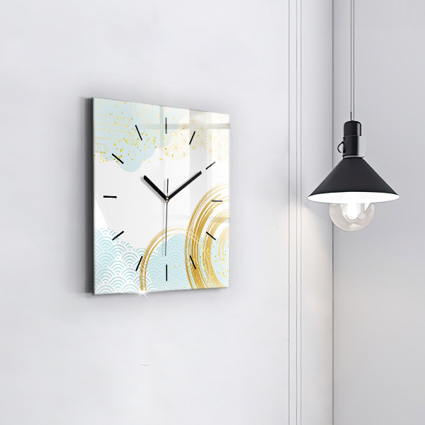 Square glass wall clock Decorative pattern