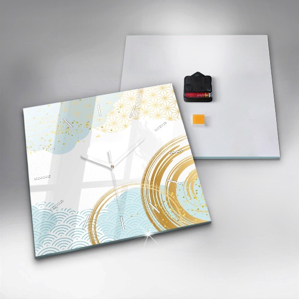 Square glass wall clock Decorative pattern