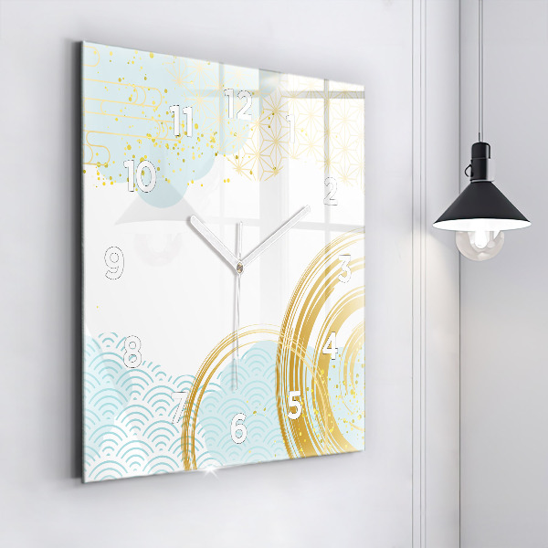 Square glass wall clock Decorative pattern