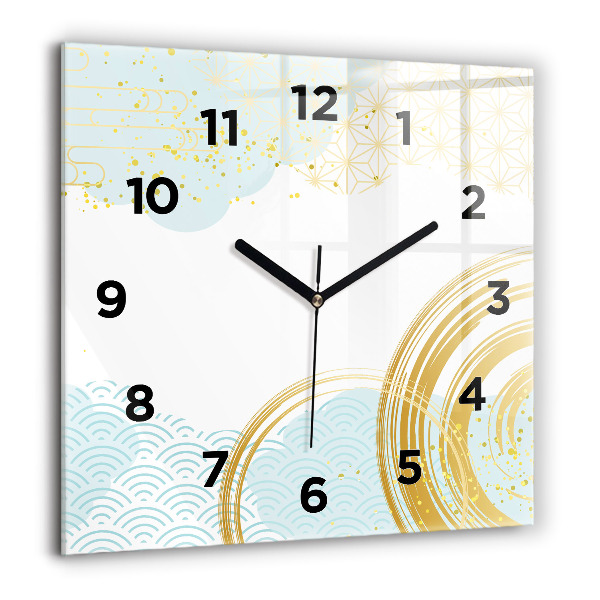 Square glass wall clock Decorative pattern
