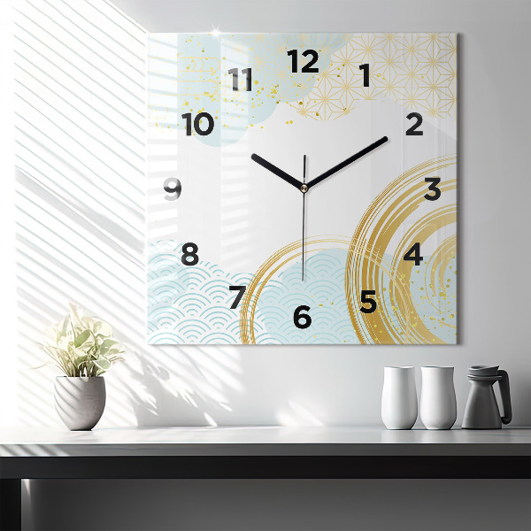 Square glass wall clock Decorative pattern