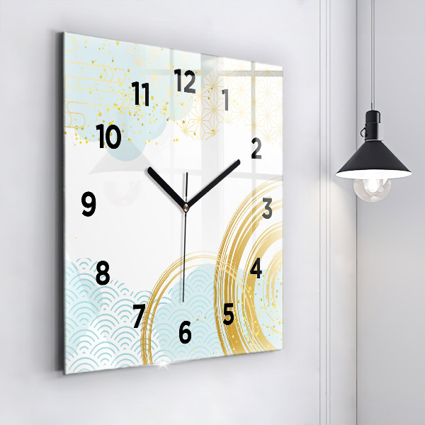 Square glass wall clock Decorative pattern