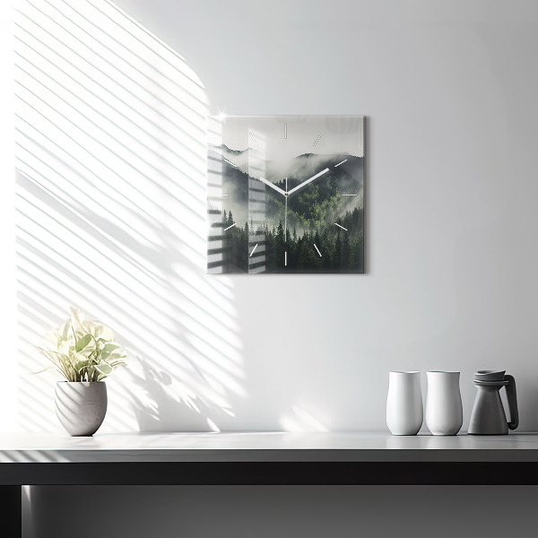 Square glass wall clock Forest Landscape