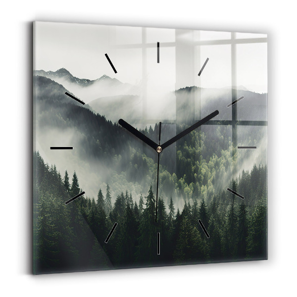Square glass wall clock Forest Landscape