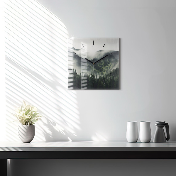 Square glass wall clock Forest Landscape