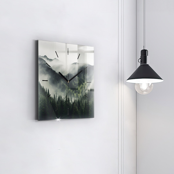 Square glass wall clock Forest Landscape