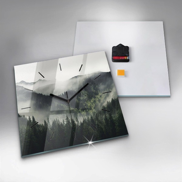 Square glass wall clock Forest Landscape