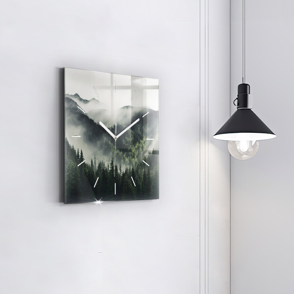 Square glass wall clock Forest Landscape