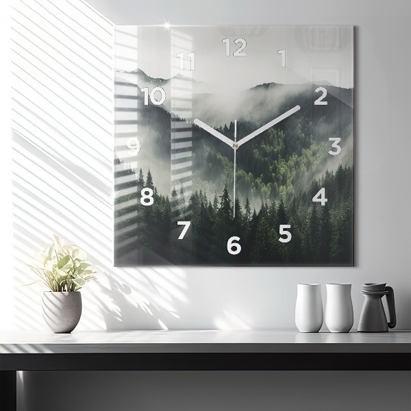 Square glass wall clock Forest Landscape