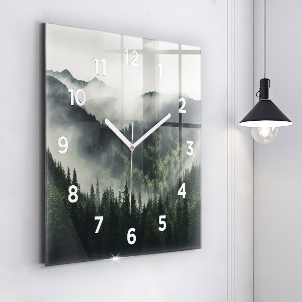 Square glass wall clock Forest Landscape