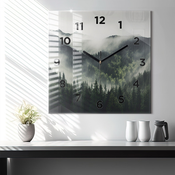 Square glass wall clock Forest Landscape