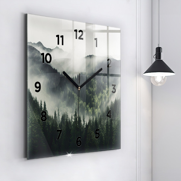 Square glass wall clock Forest Landscape