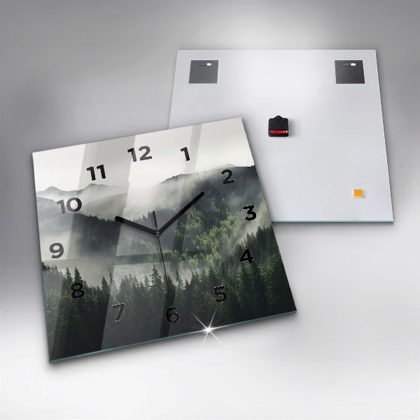 Square glass wall clock Forest Landscape